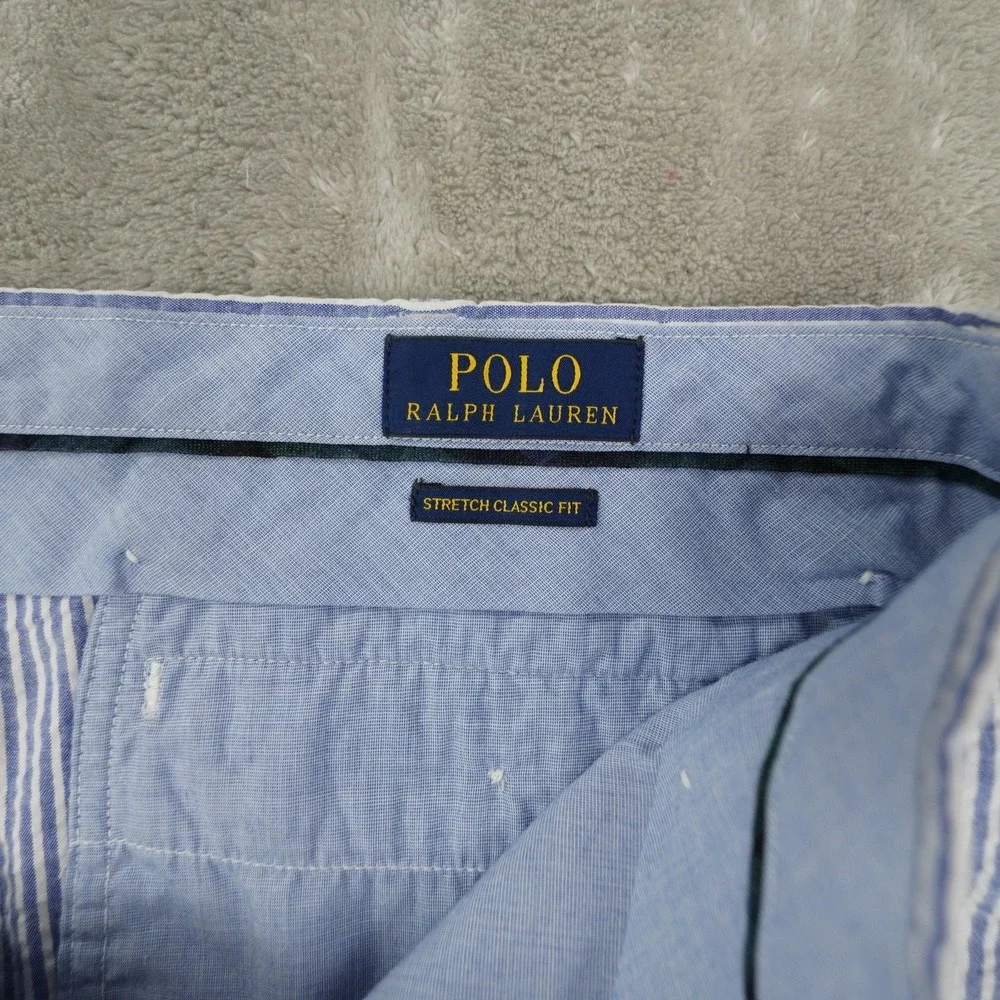 Polo Ralph Lauren Stretch Classic Fit Shorts Mens‎ 42 Blue White Seersucker Prep